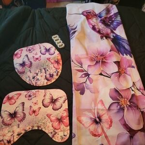 Pink purple butterfly dragon fly shower curtain set